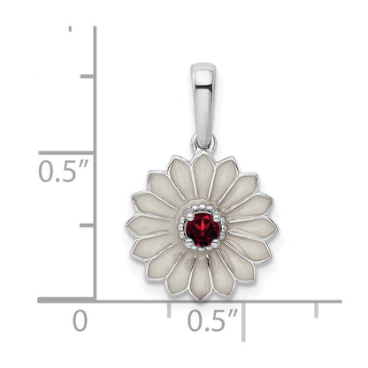 Sterlingsilber Granat und Emaille Blume Anhänger