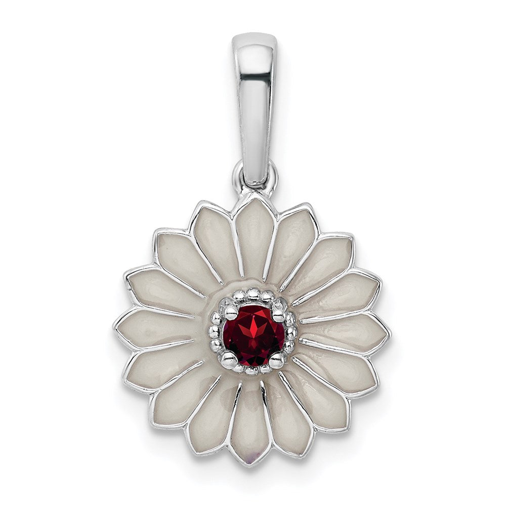 Sterlingsilber Granat und Emaille Blume Anhänger