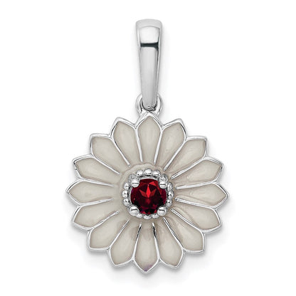 Sterlingsilber Granat und Emaille Blume Anhänger