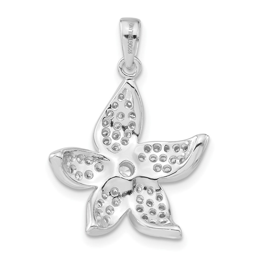 Sterlingsilber Rhodiniert Poliert Zirkonia Blume Anhänger