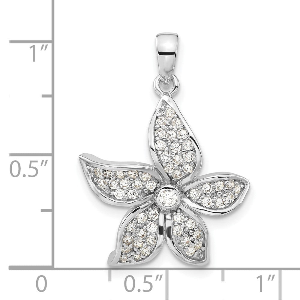 Sterlingsilber Rhodiniert Poliert Zirkonia Blume Anhänger