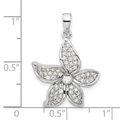 Sterlingsilber Rhodiniert Poliert Zirkonia Blume Anhänger