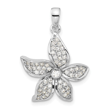 Sterlingsilber Rhodiniert Poliert Zirkonia Blume Anhänger