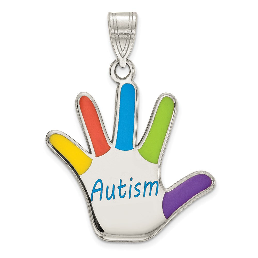 Sterlingsilber Rhod-plate Emaille Autism Handprint Anhänger