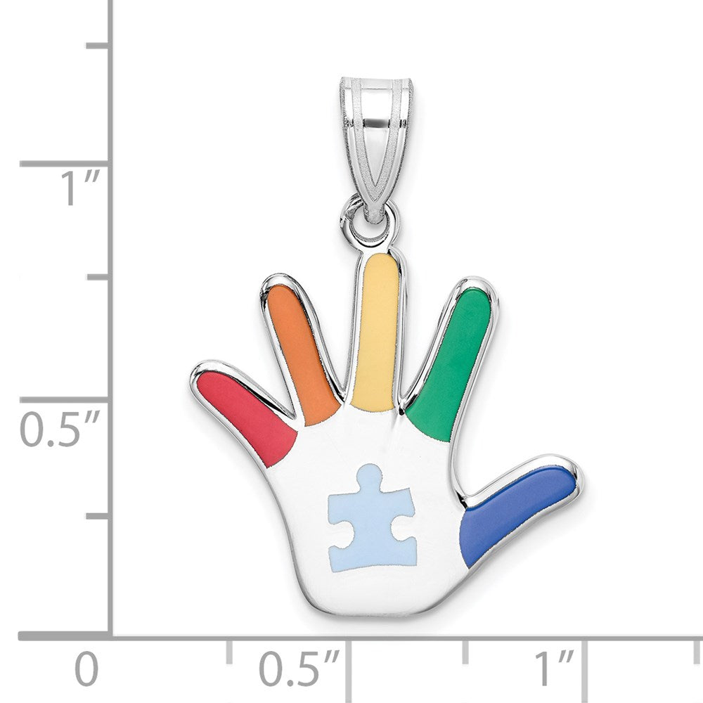 Sterlingsilber Rhod-plate Emaille Autism mit Puzzle Stück Handprint Anhänger