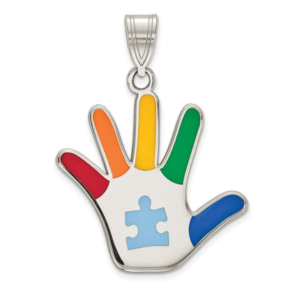 Sterlingsilber Rhod-plate Emaille Autism mit Puzzle Stück Handprint Anhänger