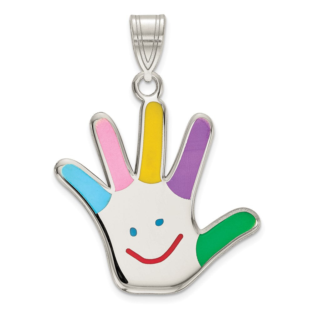 Sterlingsilber Rhod-plate Emaille Autism mit Happy Face Handprint Anhänger