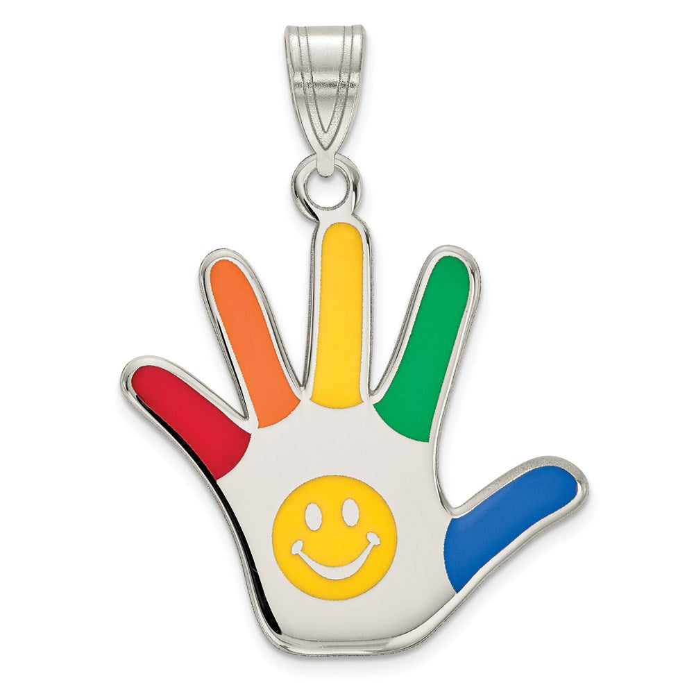 Sterlingsilber Rhod-plate Emaille Autism mit Smiley Face Handprint Anhänger