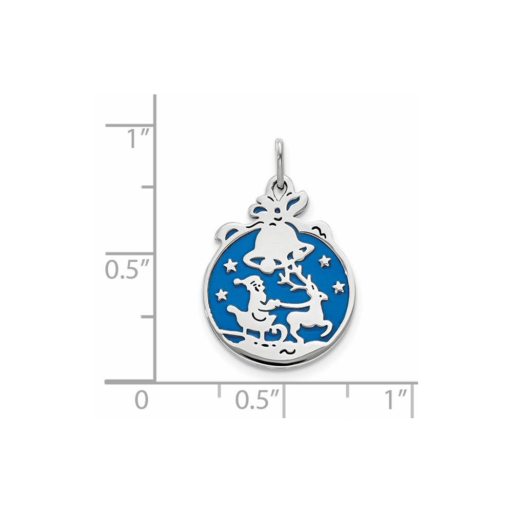 Sterlingsilber Rhodiniert Blau Emaille Santa mit Reindeer Kreis Anhänger