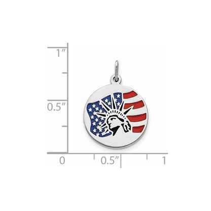 Sterlingsilber Rhodiniert Emailliert Statue Of Liberty mit Flag Charm