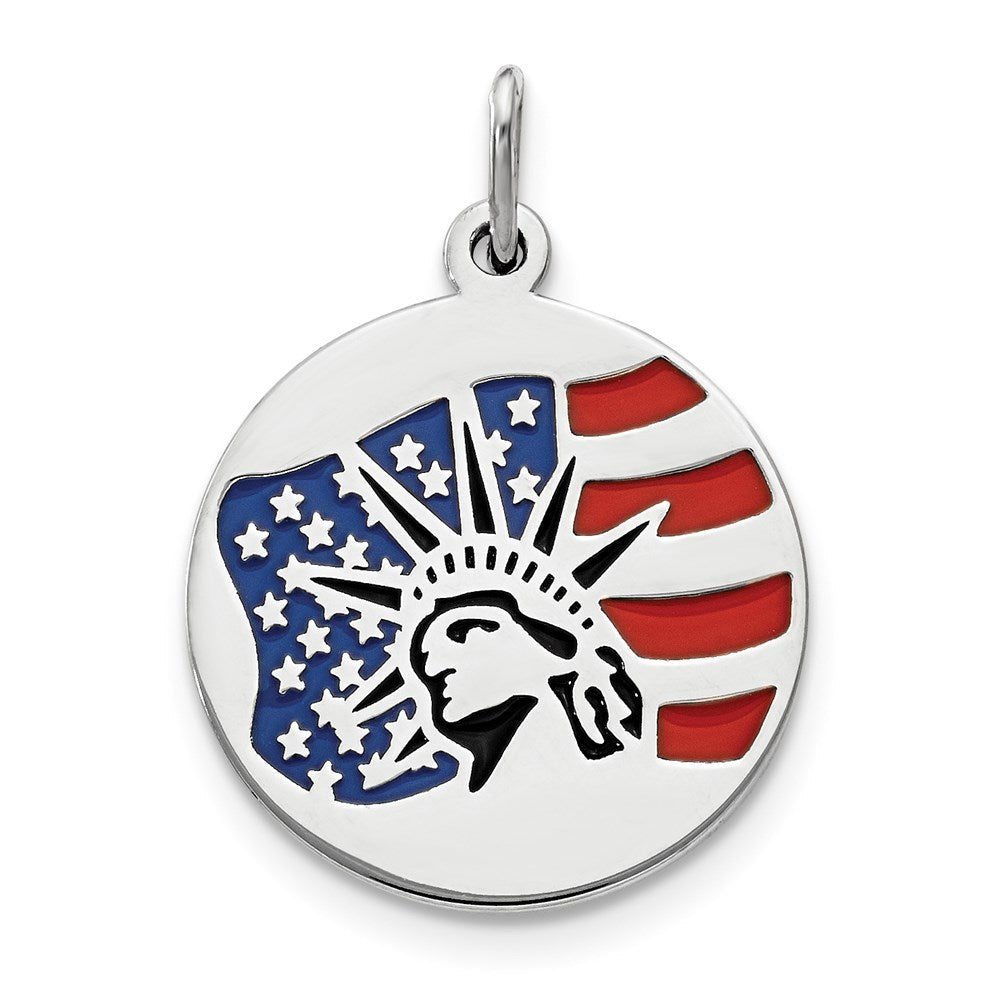 Sterlingsilber Rhodiniert Emailliert Statue Of Liberty mit Flag Charm