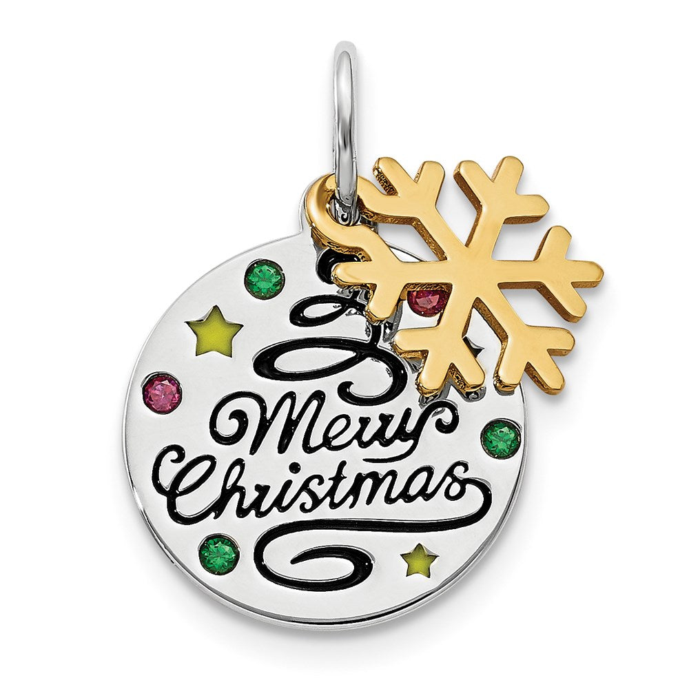 Sterlingsilber Goldfarben Emaille Zirkonia Weihnachten Anhänger