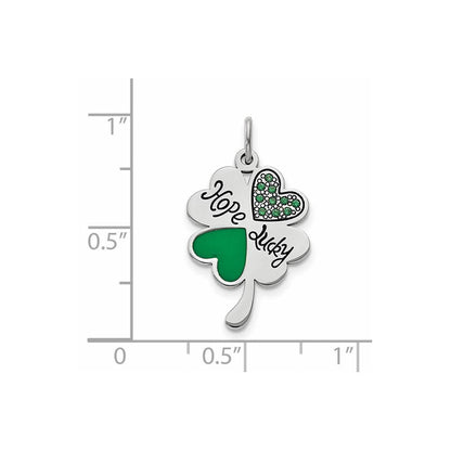 Sterlingsilber Poliert Emaille Hoffnung Luck Swarovski Zirconia Klee Anhänger