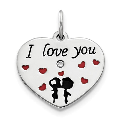 Sterlingsilber Poliert Emaille Swarovski Zirconia Kiss Couple Herz Charm