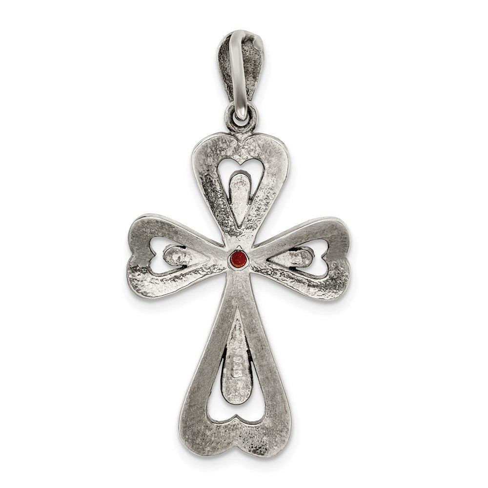 Sterlingsilber Antikisiert Markasit und Granat Kreuz Anhänger