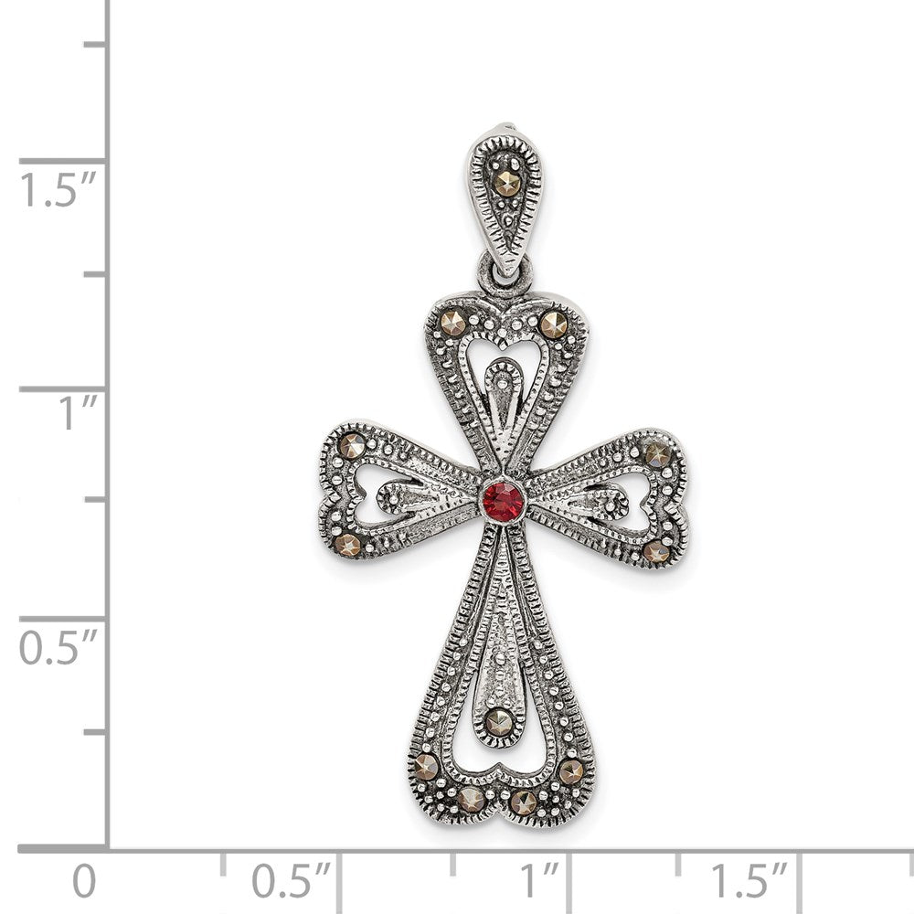 Sterlingsilber Antikisiert Markasit und Granat Kreuz Anhänger
