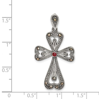 Sterlingsilber Antikisiert Markasit und Granat Kreuz Anhänger