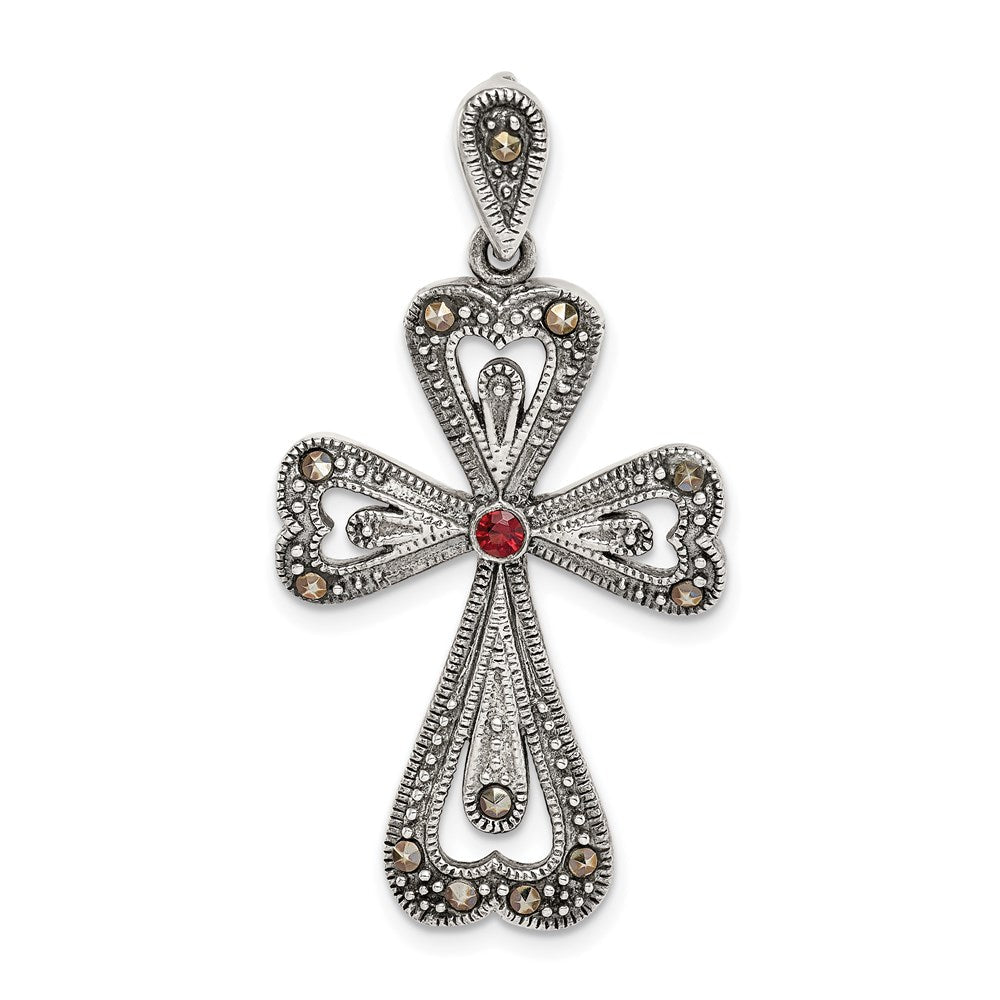 Sterlingsilber Antikisiert Markasit und Granat Kreuz Anhänger