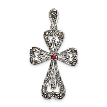 Sterlingsilber Antikisiert Markasit und Granat Kreuz Anhänger