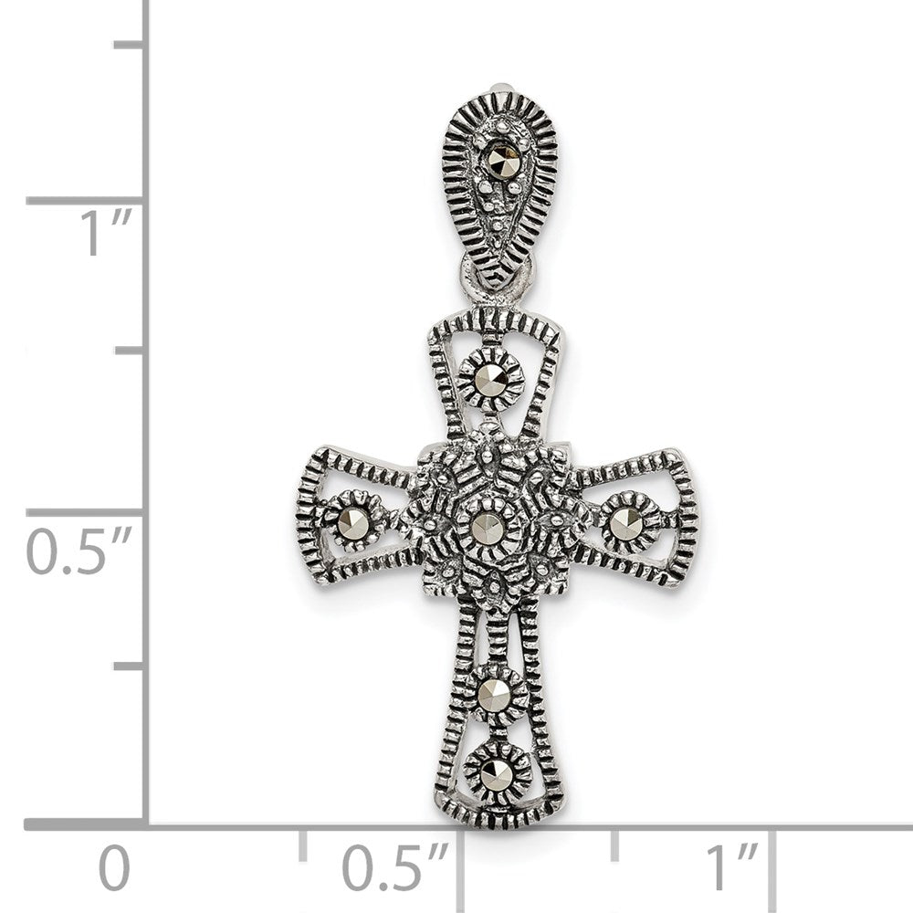 Sterlingsilber Antikisiert Markasit Blume Kreuz Anhänger