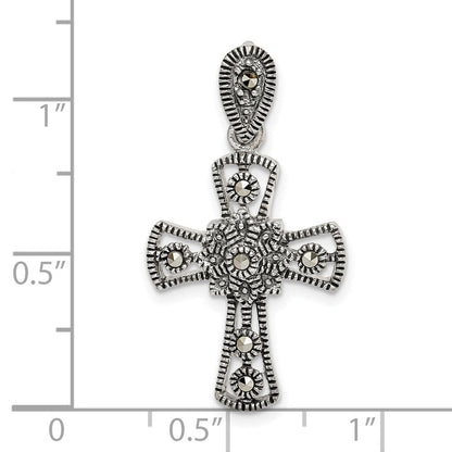 Sterlingsilber Antikisiert Markasit Blume Kreuz Anhänger