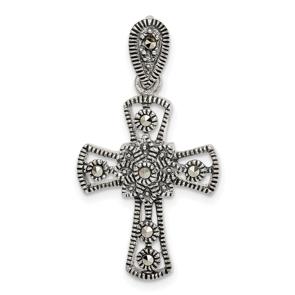 Sterlingsilber Antikisiert Markasit Blume Kreuz Anhänger
