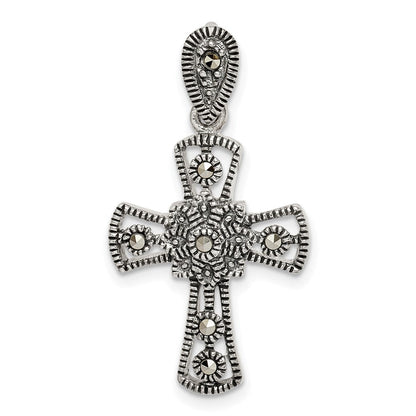 Sterlingsilber Antikisiert Markasit Blume Kreuz Anhänger