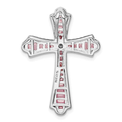 Sterlingsilber Rhodiniert Rosa und Weiß Zirkonia Kreuz Anhänger