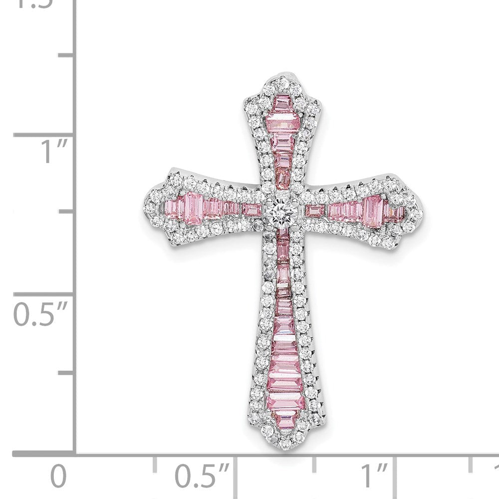 Sterlingsilber Rhodiniert Rosa und Weiß Zirkonia Kreuz Anhänger