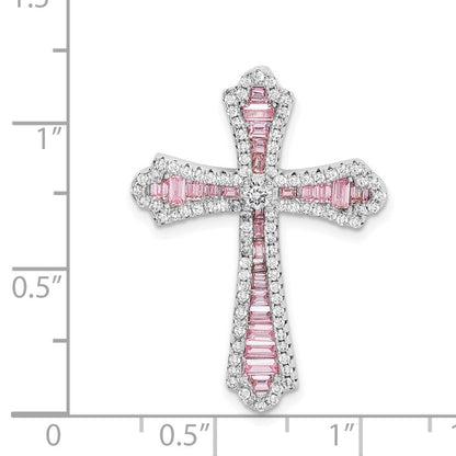 Sterlingsilber Rhodiniert Rosa und Weiß Zirkonia Kreuz Anhänger