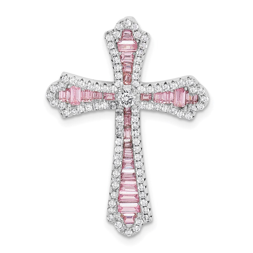 Sterlingsilber Rhodiniert Rosa und Weiß Zirkonia Kreuz Anhänger