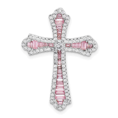 Sterlingsilber Rhodiniert Rosa und Weiß Zirkonia Kreuz Anhänger
