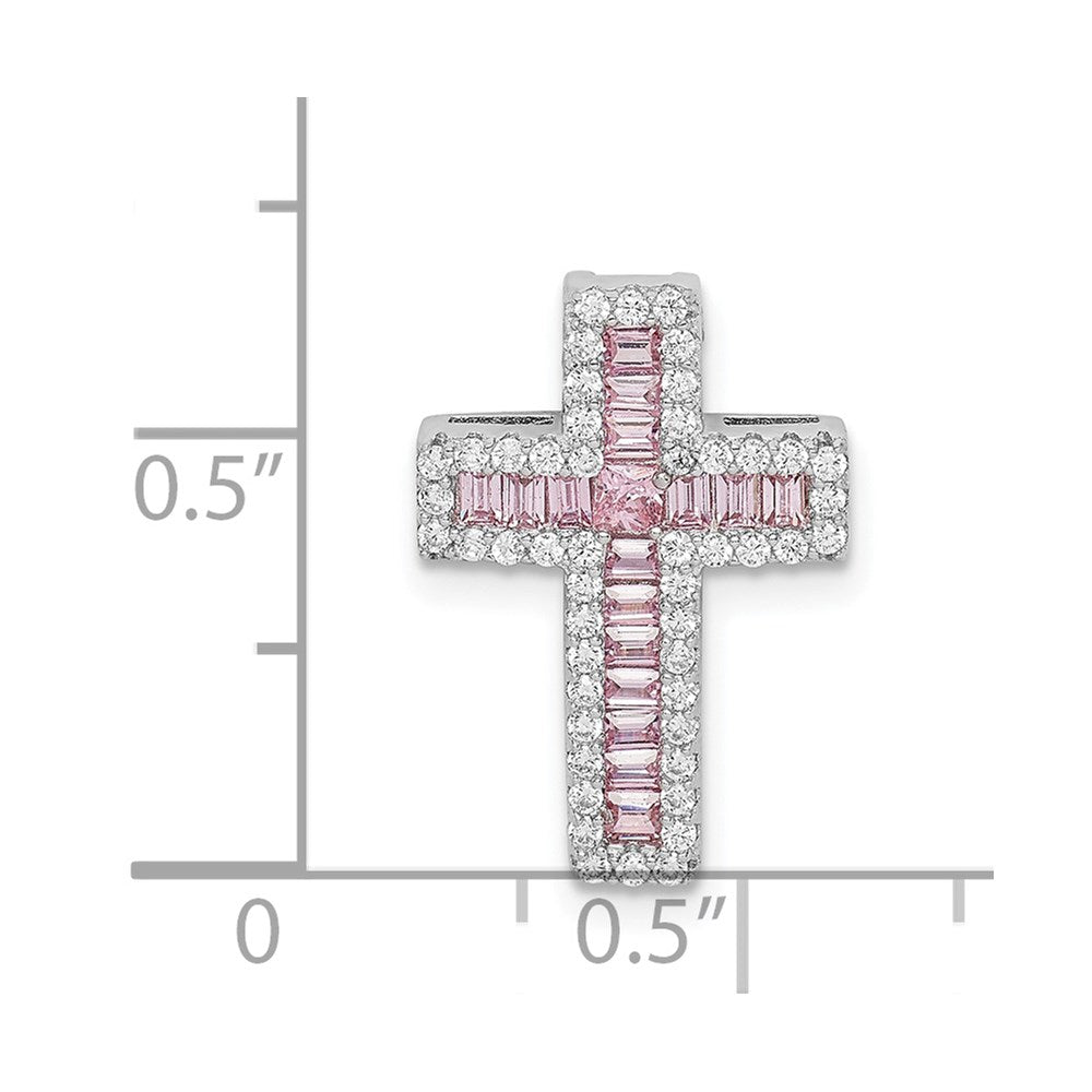 Sterlingsilber Rhodiniert Rosa & Weiß Zirkonia Kreuz Kette Anhänger