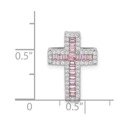 Sterlingsilber Rhodiniert Rosa & Weiß Zirkonia Kreuz Kette Anhänger