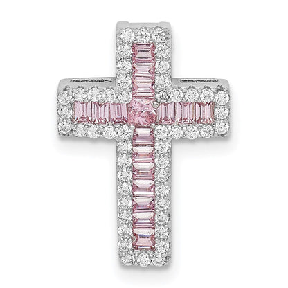 Sterlingsilber Rhodiniert Rosa & Weiß Zirkonia Kreuz Kette Anhänger