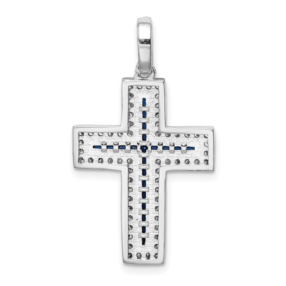 Sterlingsilber Rhodiniert Zirkonia & Lab Cr. Blau Spinell Kreuz Anhänger