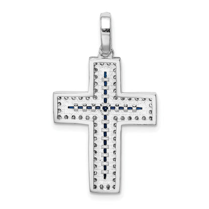 Sterlingsilber Rhodiniert Zirkonia & Lab Cr. Blau Spinell Kreuz Anhänger
