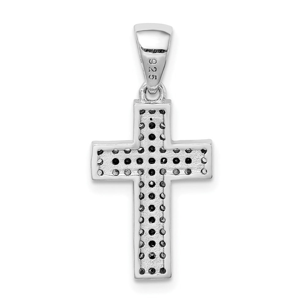 Sterlingsilber Rhodiniert Schwarz und Klar Zirkonia Kreuz Anhänger