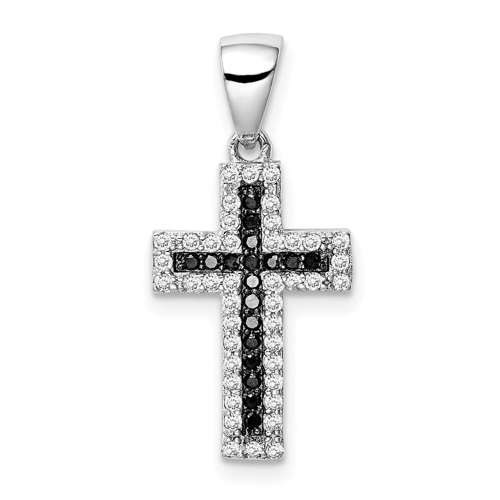 Sterlingsilber Rhodiniert Schwarz und Klar Zirkonia Kreuz Anhänger