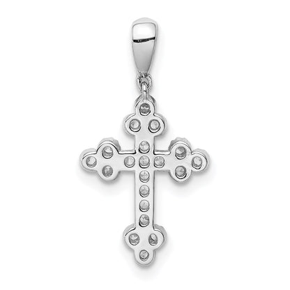 Sterlingsilber Rhodiniert Poliert Zirkonia Knospend Kreuz Anhänger