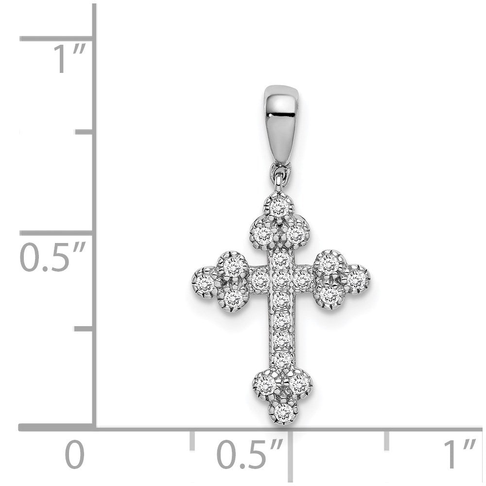 Sterlingsilber Rhodiniert Poliert Zirkonia Knospend Kreuz Anhänger