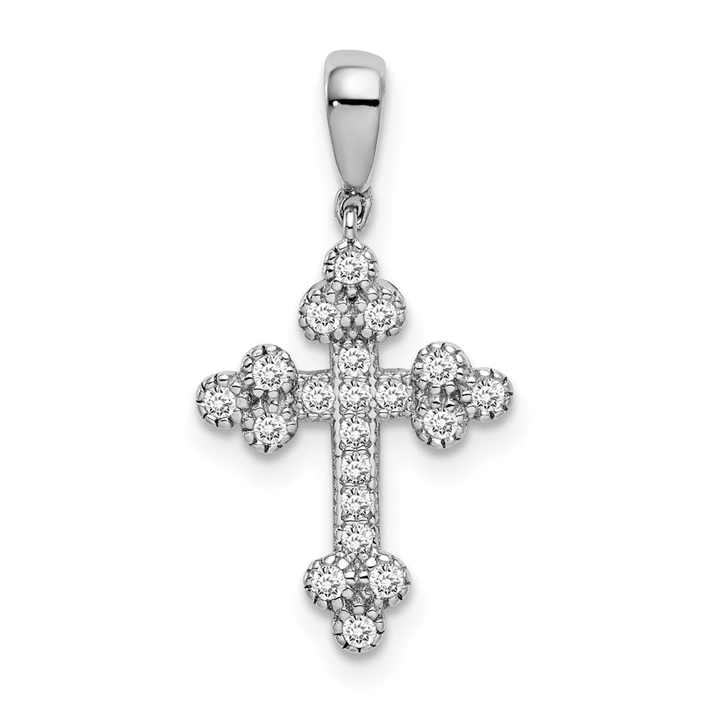 Sterlingsilber Rhodiniert Poliert Zirkonia Knospend Kreuz Anhänger