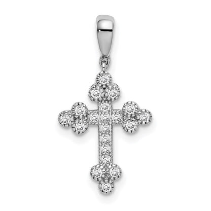 Sterlingsilber Rhodiniert Poliert Zirkonia Knospend Kreuz Anhänger