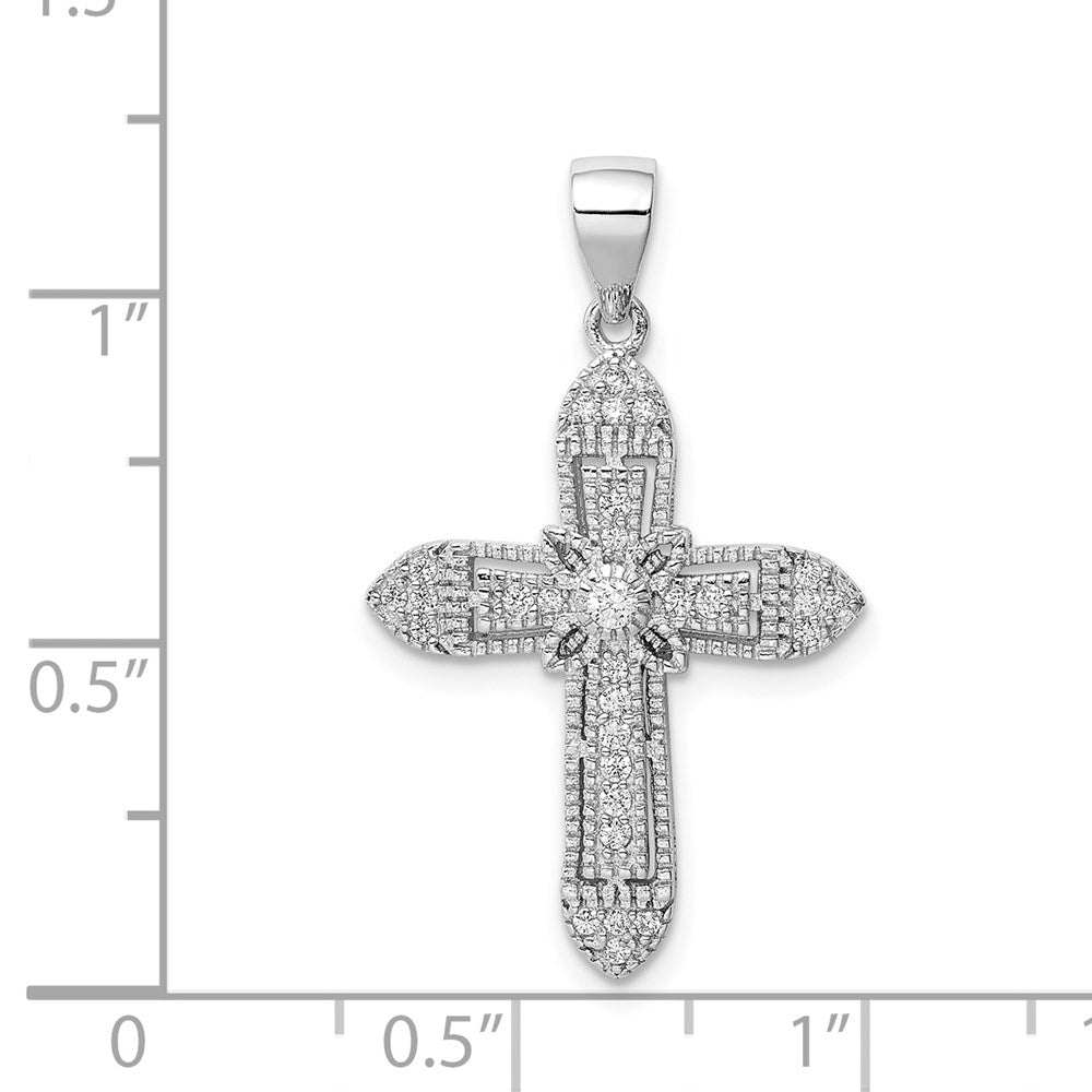 Sterlingsilber Rhodiniert Poliert Zirkonia Passion Kreuz Anhänger