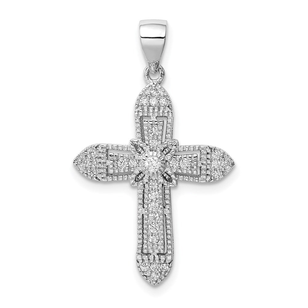 Sterlingsilber Rhodiniert Poliert Zirkonia Passion Kreuz Anhänger