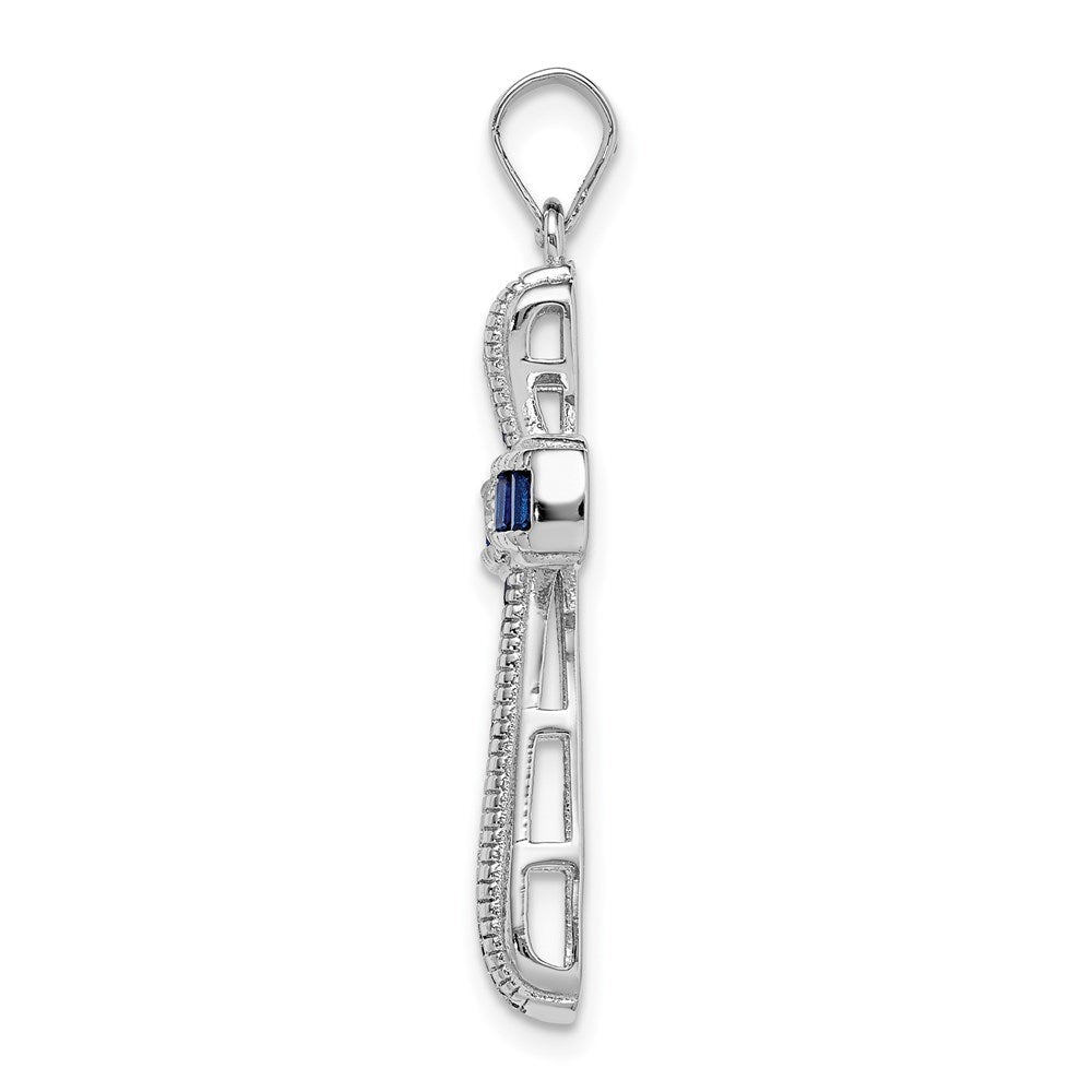 Sterlingsilber Rhodiniert Zirkonia & Lab Cr. Blau Spinell Kreuz Anhänger