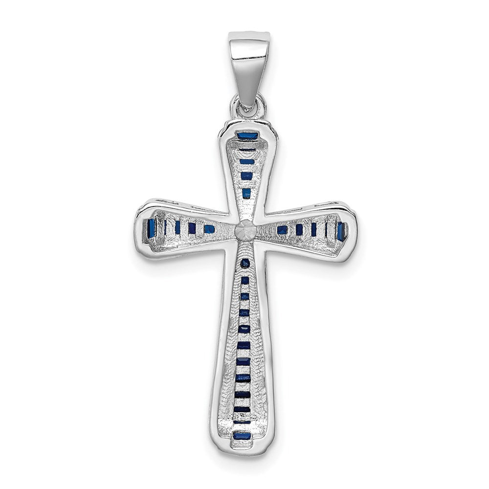 Sterlingsilber Rhodiniert Zirkonia & Lab Cr. Blau Spinell Kreuz Anhänger
