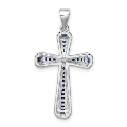 Sterlingsilber Rhodiniert Zirkonia & Lab Cr. Blau Spinell Kreuz Anhänger