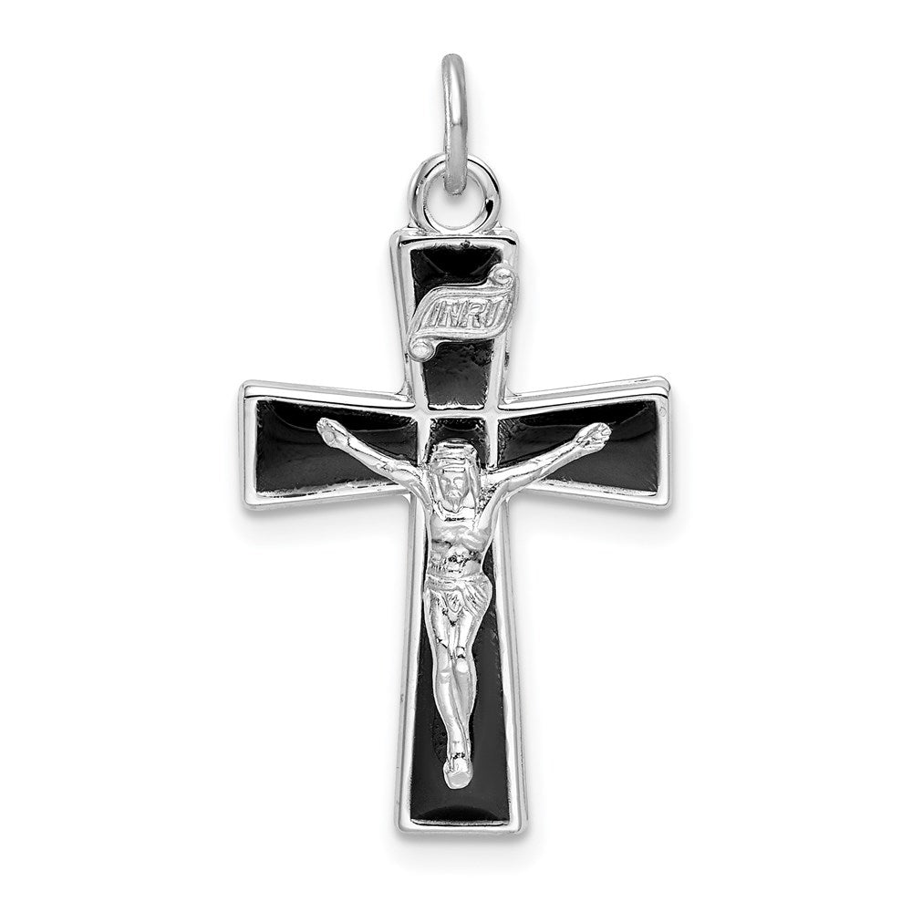Sterlingsilber Rhodiniert Emaille Kruzifix Anhänger