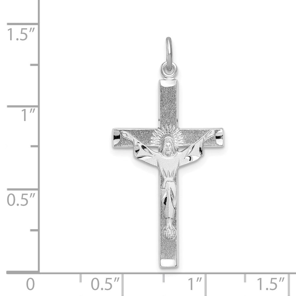Sterlingsilber Rhodiniert Strukturiert Risen Chist Kreuz Anhänger